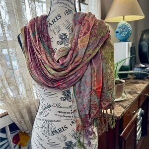 Red and Pink Scarf with Soft Texture and Fringe